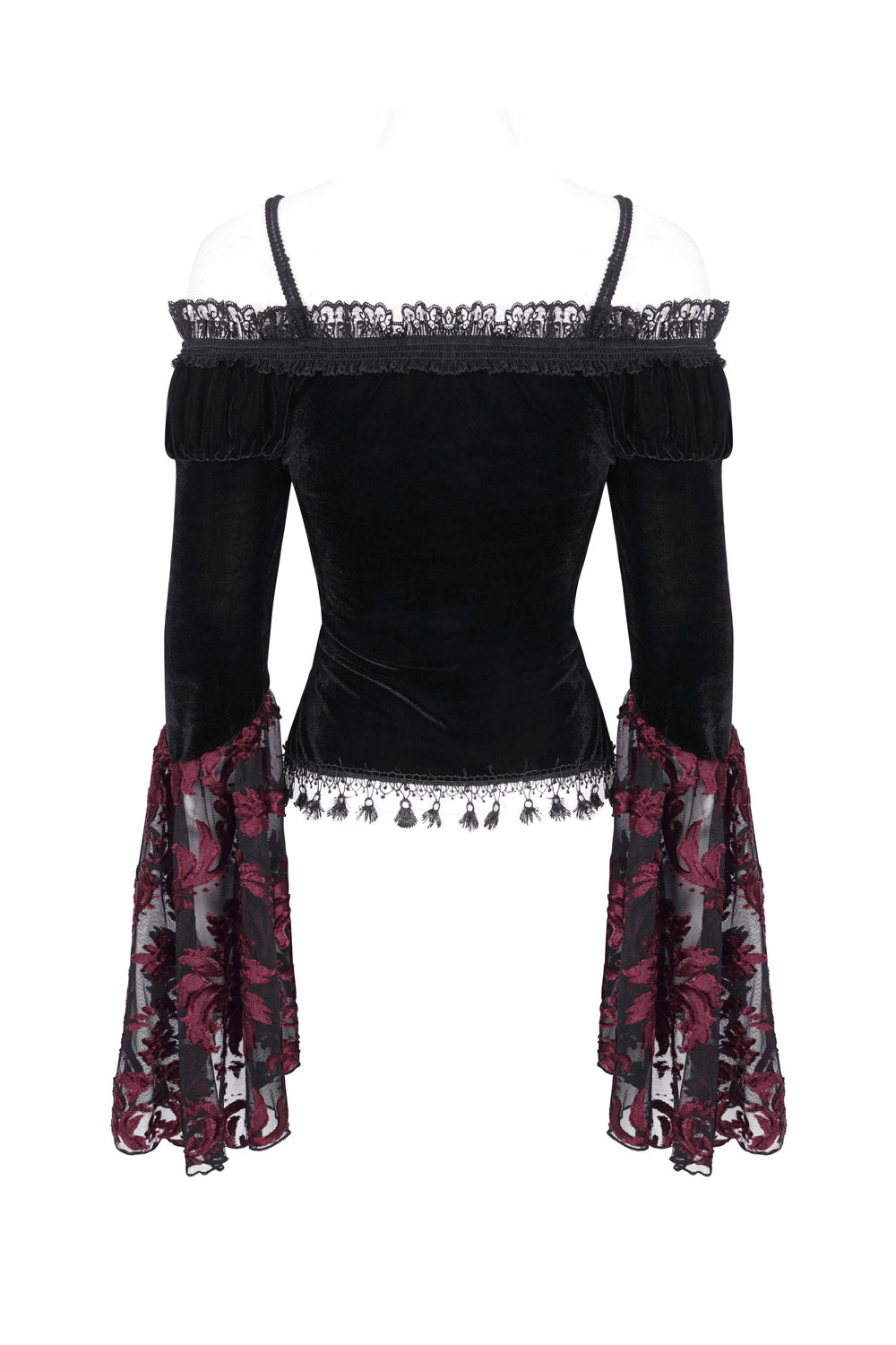 Elegant Goth Velvet Top with Lace Long Sleeves