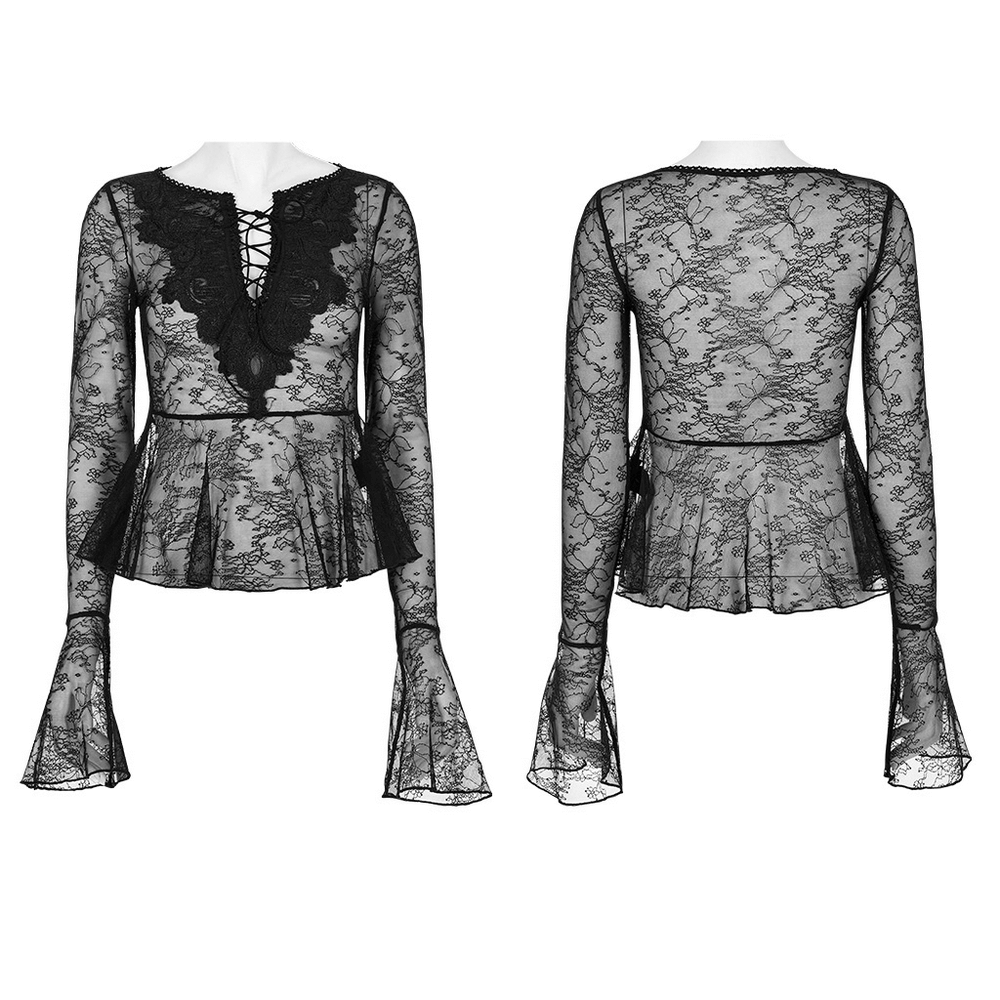 Elegant Gothic Bell-Sleeves Lace Transparent Top for Women - HARD'N'HEAVY