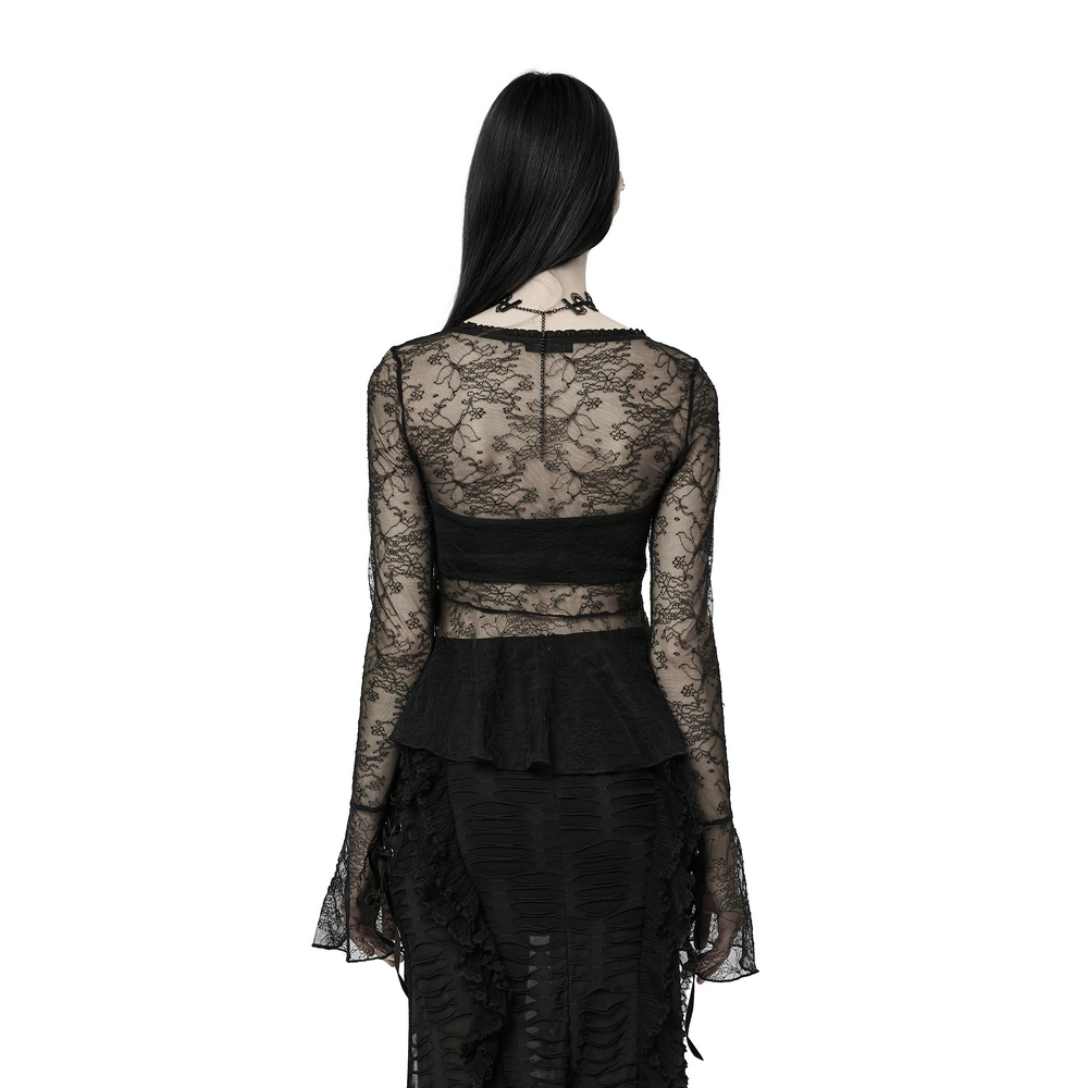Elegant Gothic Bell-Sleeves Lace Transparent Top for Women - HARD'N'HEAVY