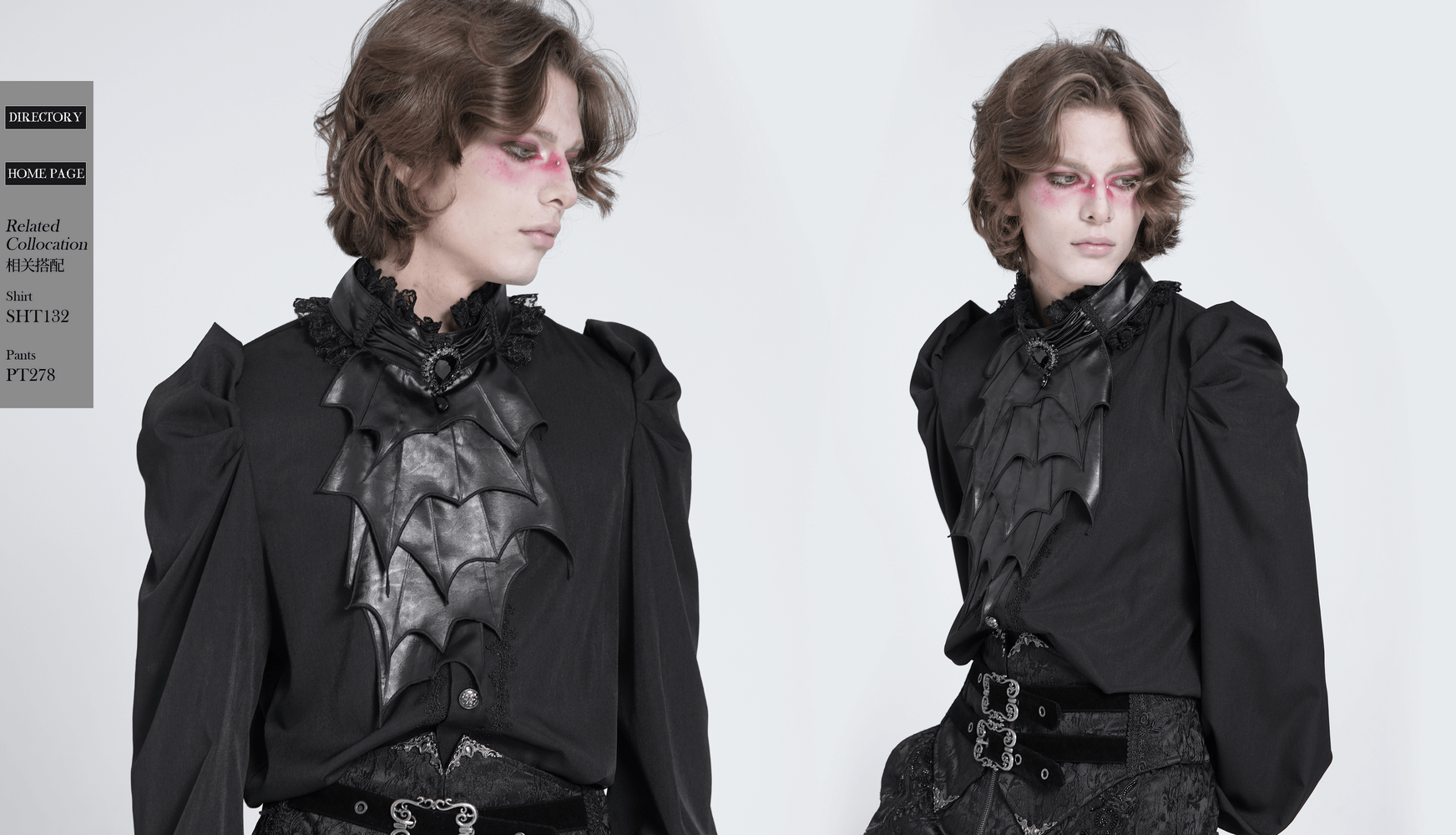 Elegant Gothic men’s batwing neckwear with layered faux leather, perfect for vampire and steampunk styles.