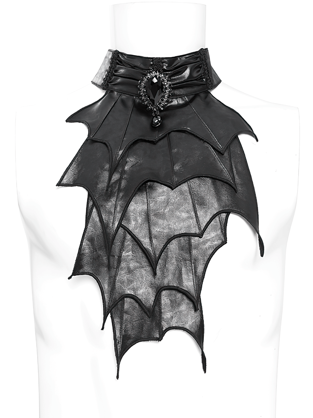 Elegant black batwing neckwear for men with gemstone accent, perfect for gothic and steampunk style.