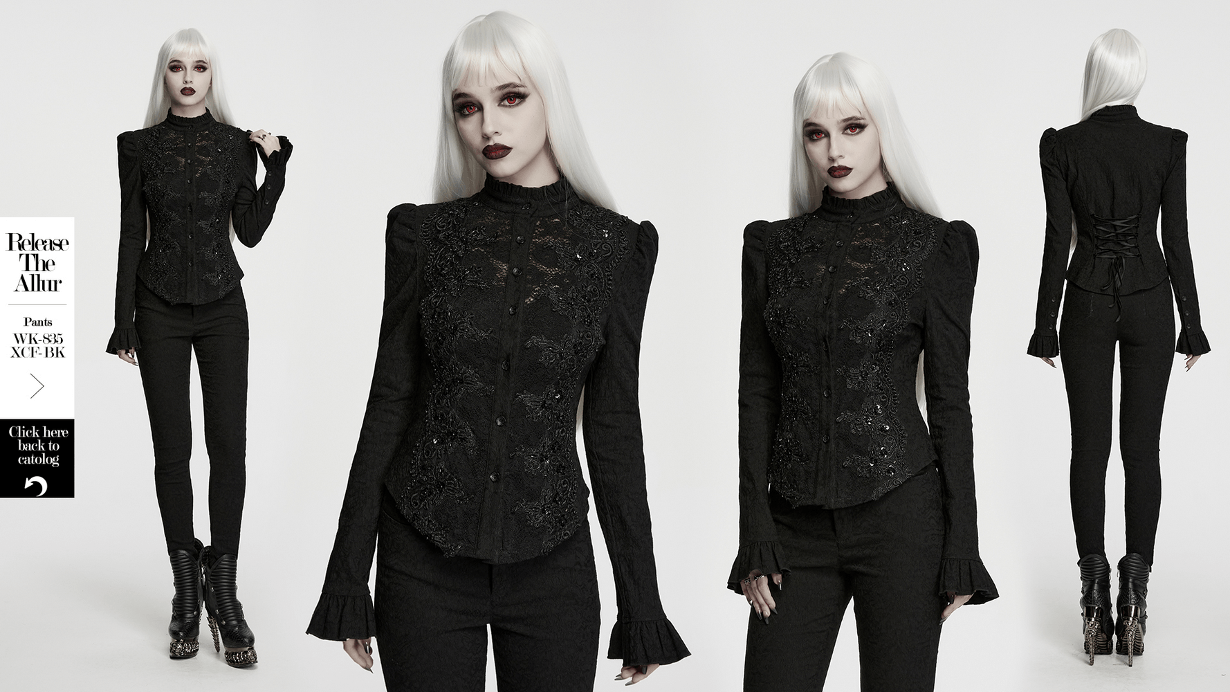 Elegant Gothic Black Jacquard Sequin Embroidered Shirt
