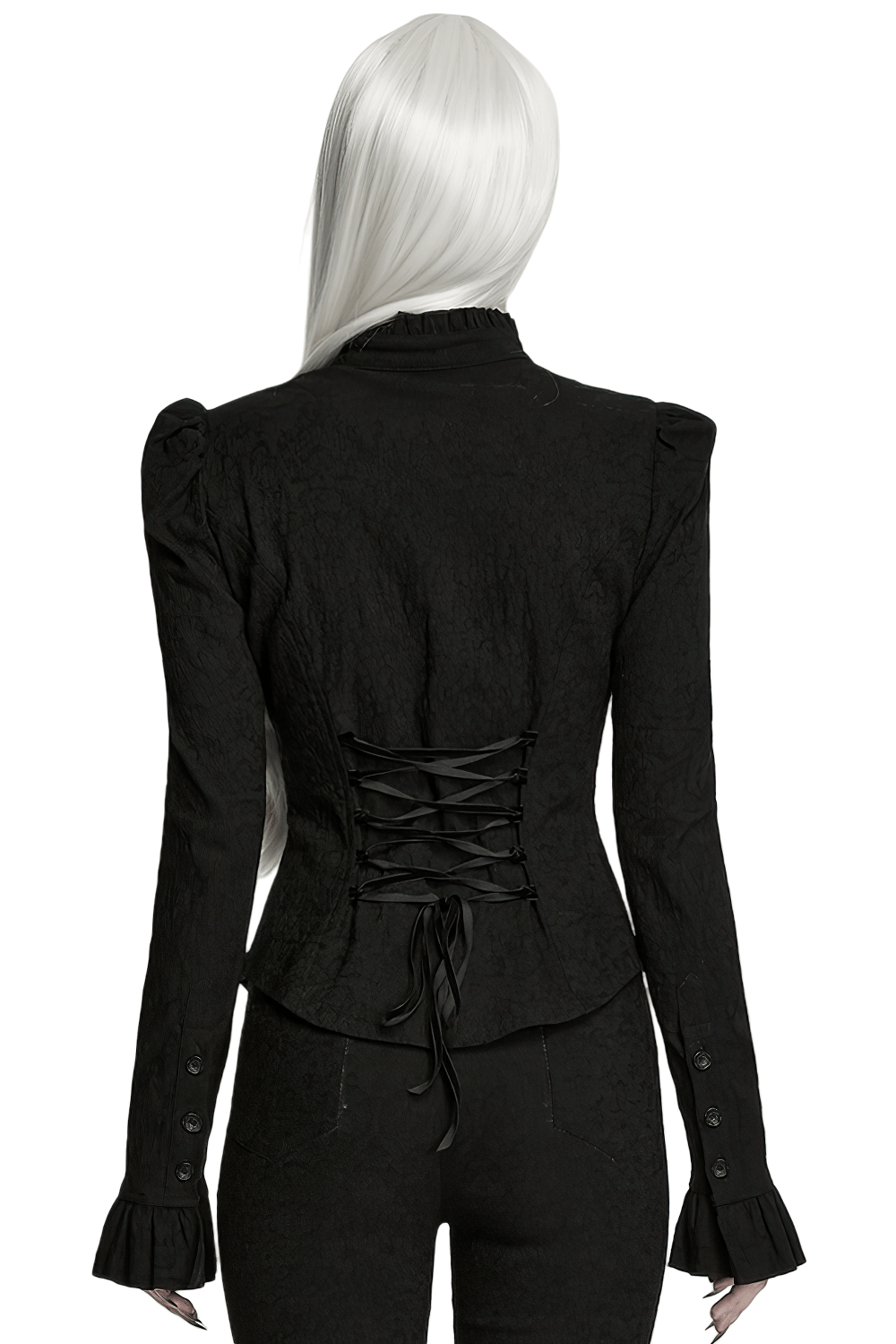 Elegant Gothic Black Jacquard Sequin Embroidered Shirt