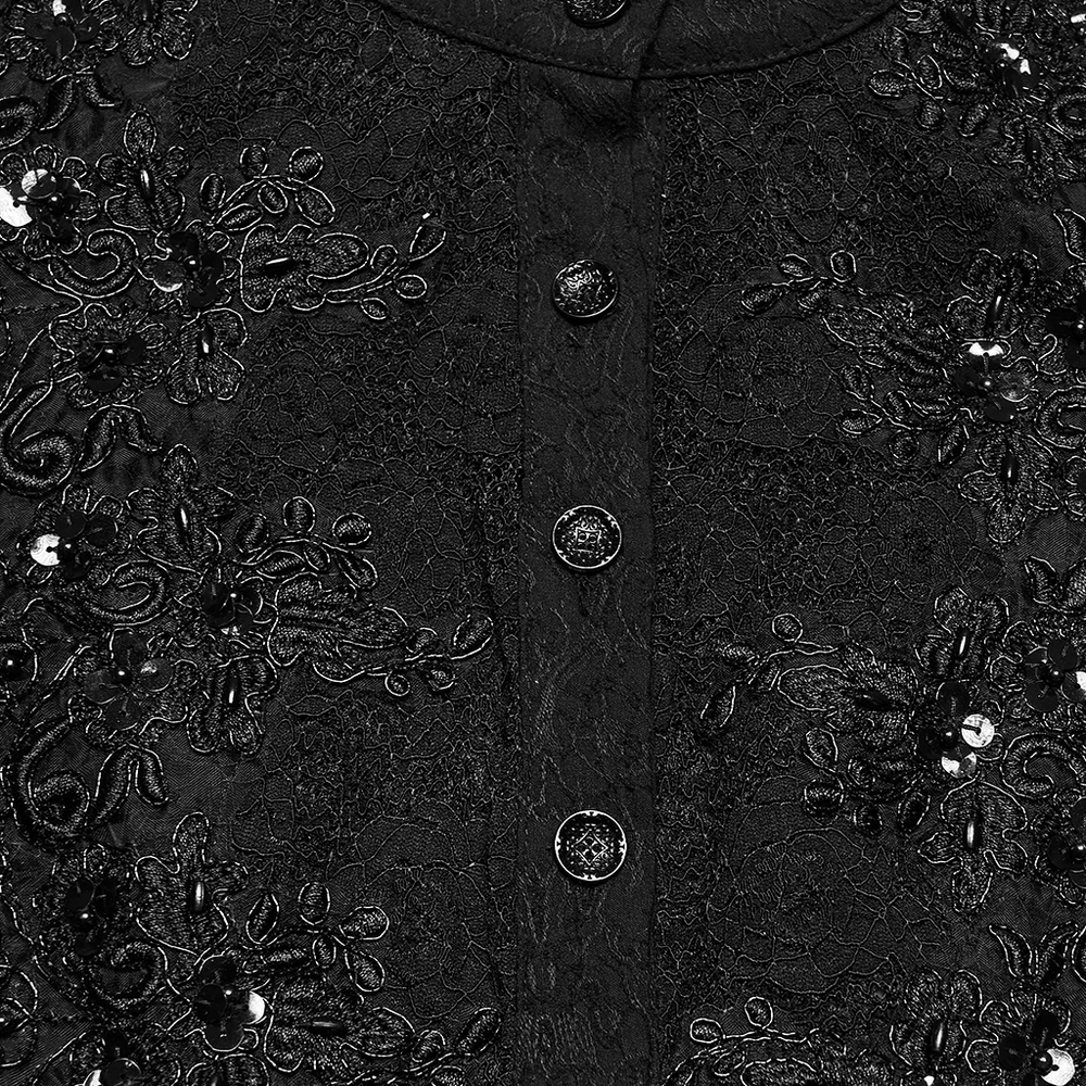 Elegant Gothic Black Jacquard Sequin Embroidered Shirt