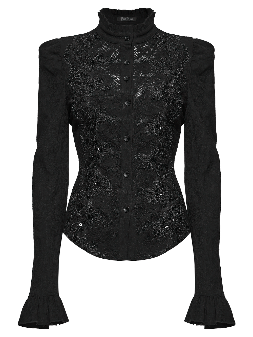Elegant Gothic Black Jacquard Sequin Embroidered Shirt