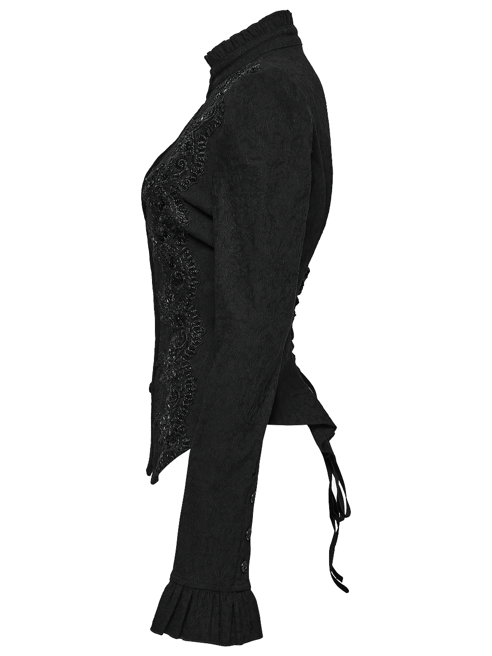 Elegant Gothic Black Jacquard Sequin Embroidered Shirt