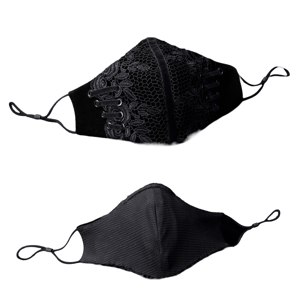 Stylish Gothic black lace and velvet mask for men, featuring adjustable fit and intricate design.