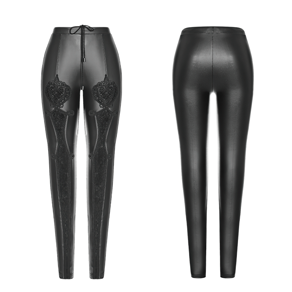 Elegant Gothic Black Lace Faux Leather Leggings
