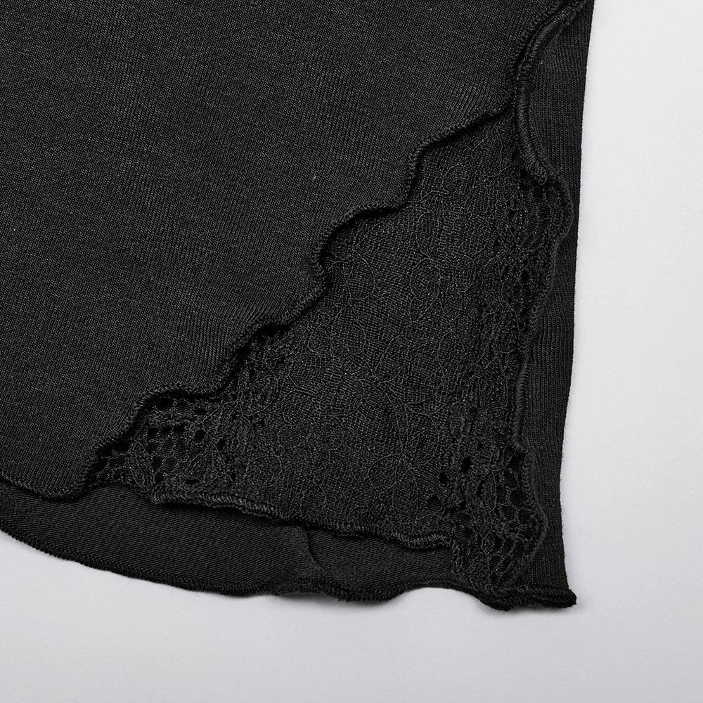 Elegant Gothic Black Lace Sleeve Turtleneck Top