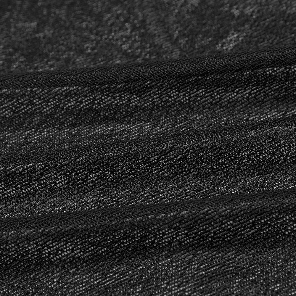 Close-up of elegant black mesh fabric with a shimmering texture, perfect for a punk-inspired high neck top.