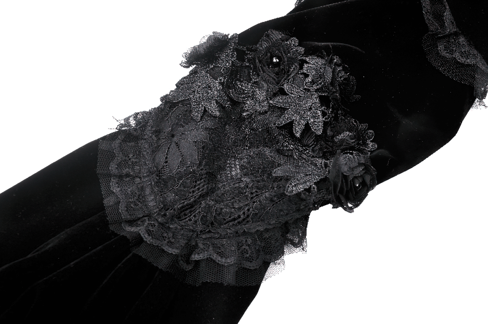 Elegant Gothic Black Velvet Bolero with Lace Trim