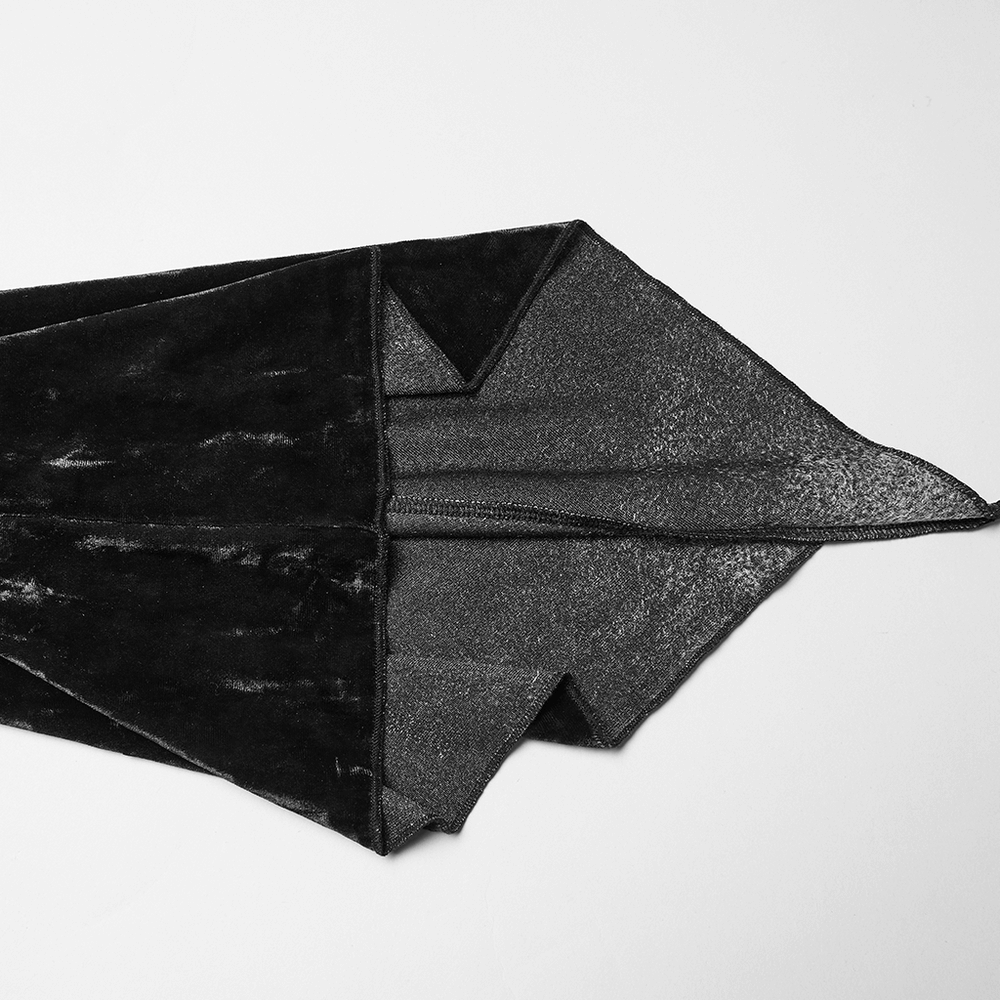 Elegant Gothic Black Velvet Lace Top with Flared Sleeves detailed view of velvet texture and unique flared sleeve design.