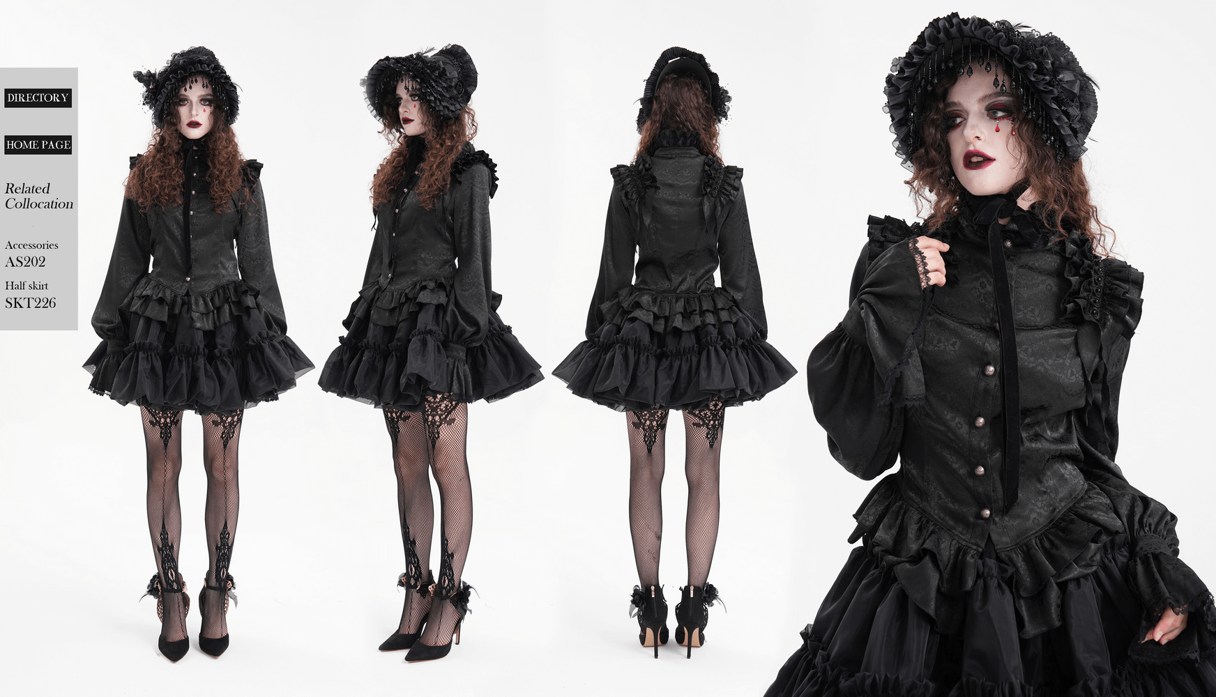 Elegante Gothic-Bluse mit Rüschenspitze und hohem Kragen