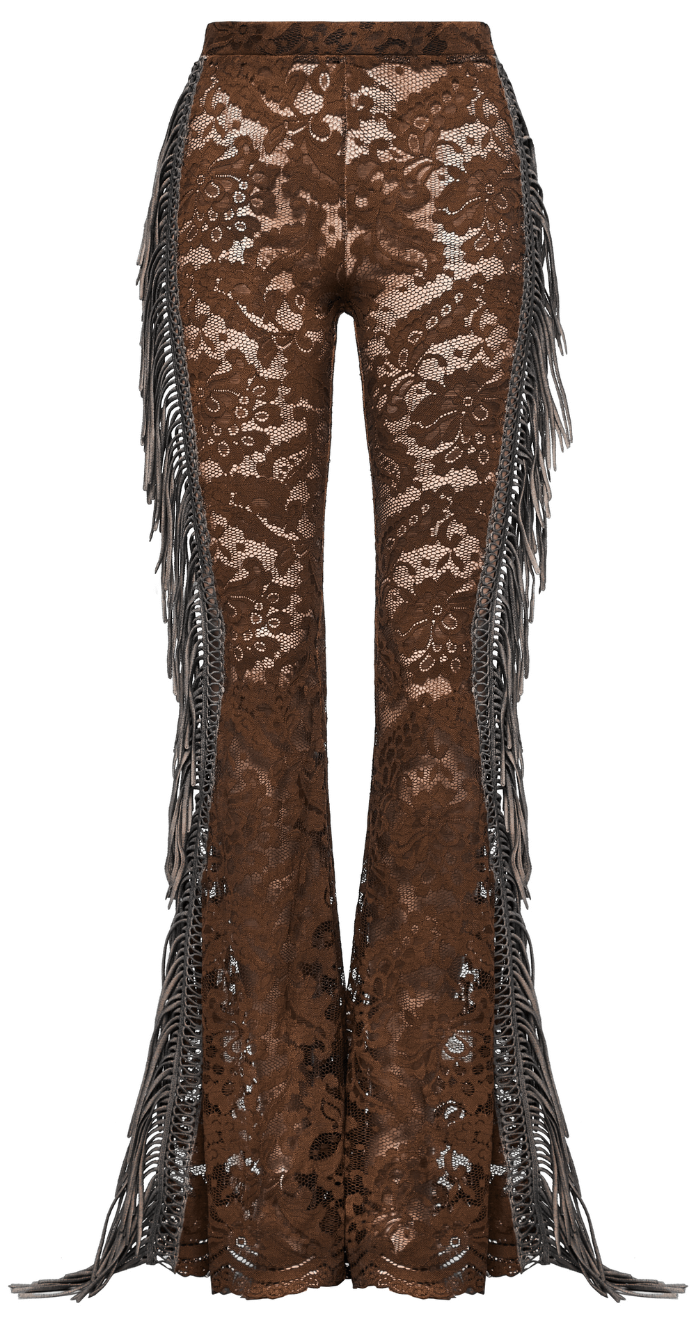 Elegant Gothic Brown Fringe Lace Pants-Flares