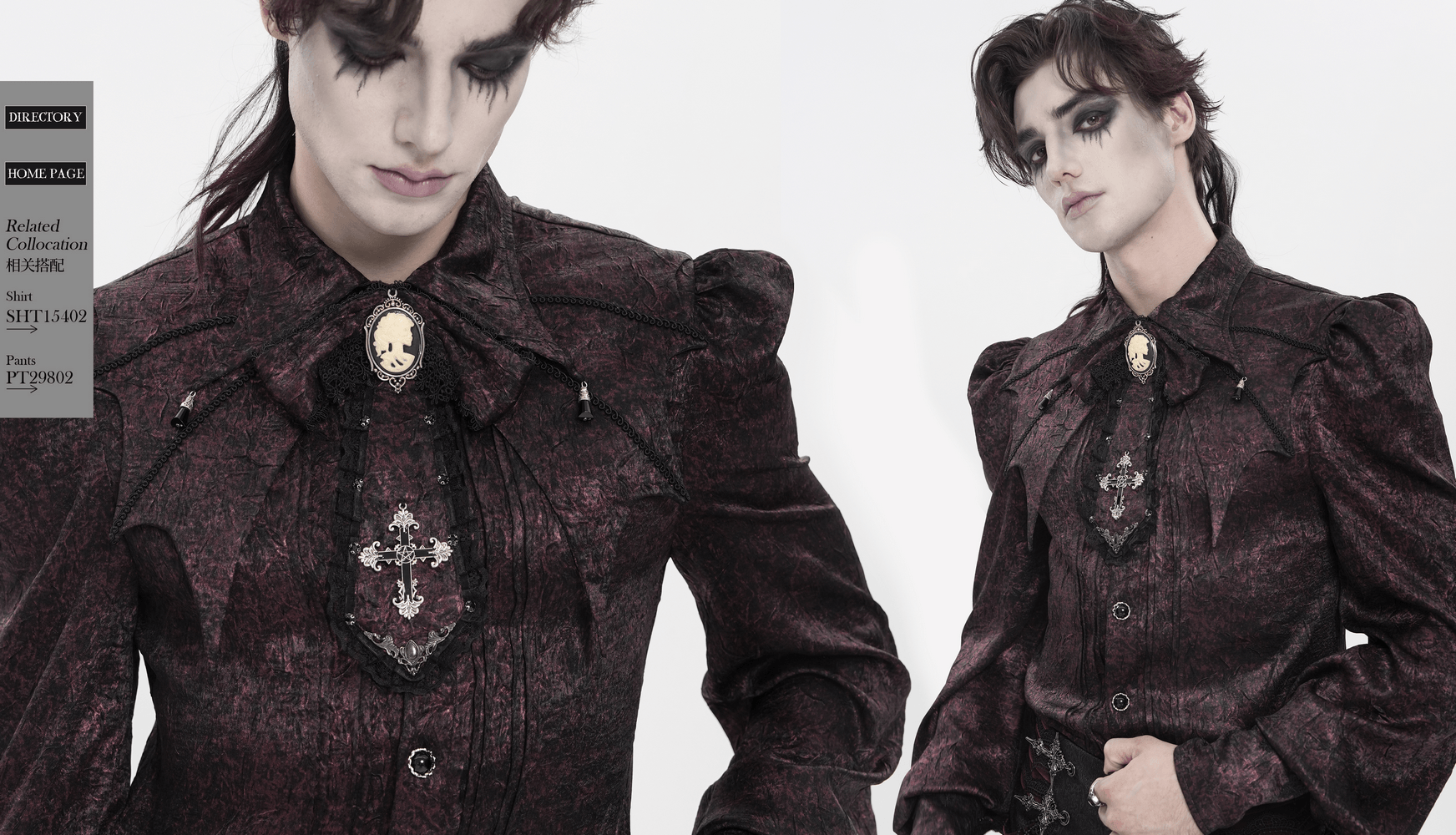 Elegant Gothic Cameo Cross Lace Cravat Neckwear showcased on a model with a dramatic Victorian style shirt.