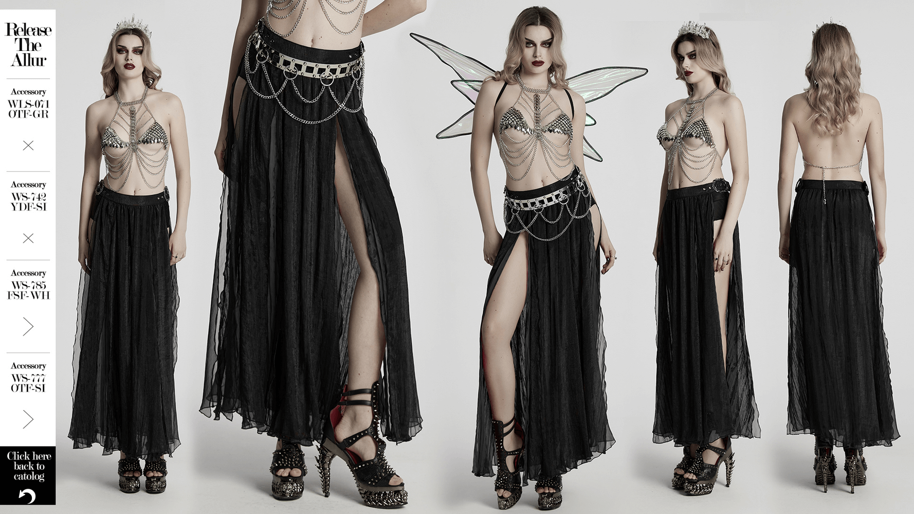 Elegant Gothic chiffon skirt with lace details and pleats, perfect for a striking, edgy fashion statement.