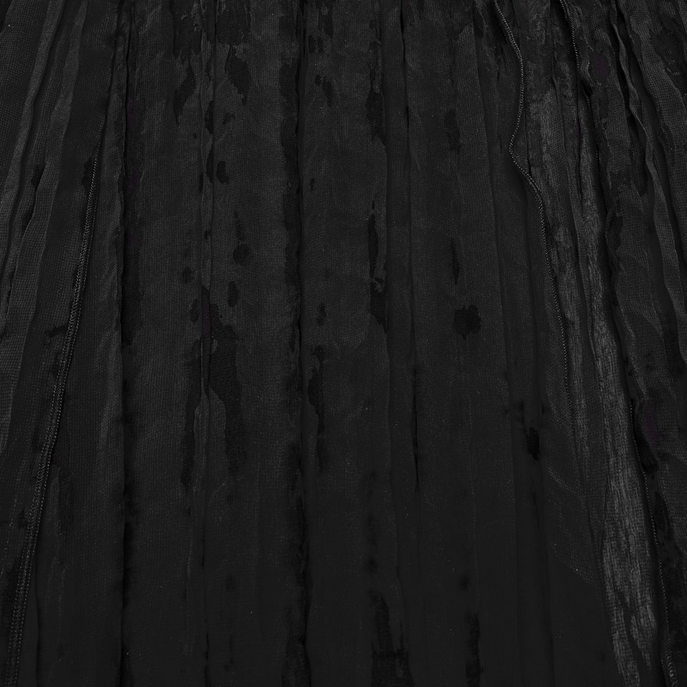Elegant Gothic chiffon skirt showcasing luxurious lace and pleated details in a rich black fabric.