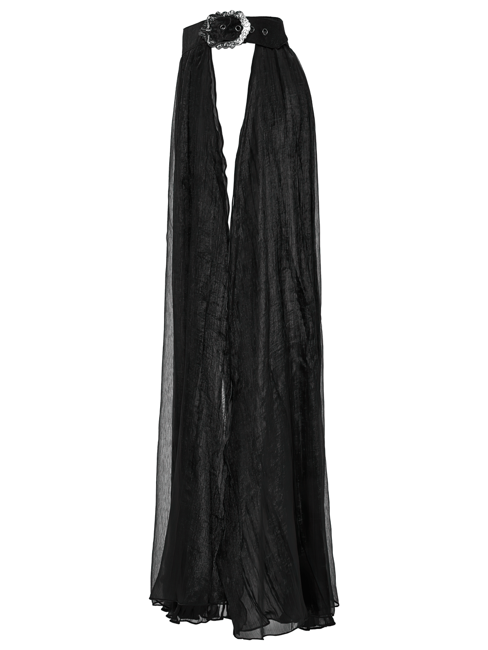 Elegant gothic chiffon skirt featuring lace and pleated details, perfect for a stylish and sophisticated look.