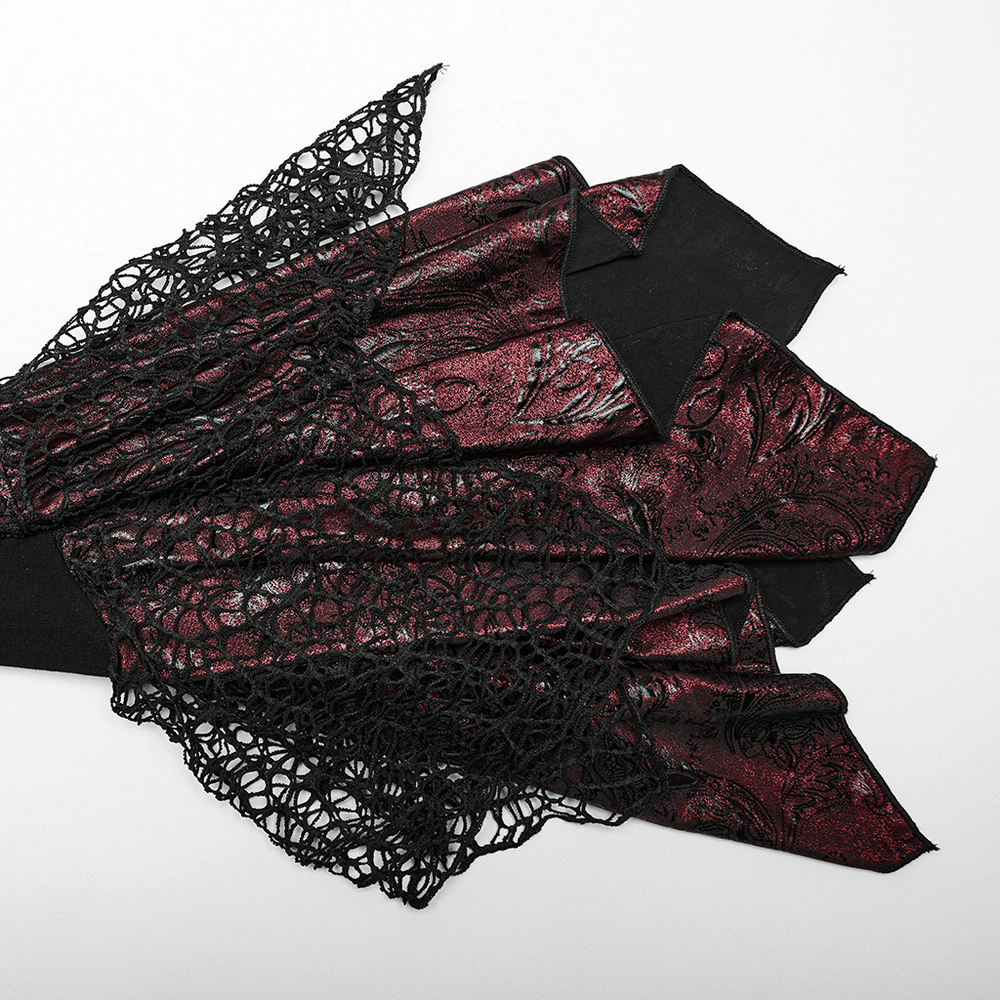 Burgundy gothic fabric featuring lace accents, perfect for creating a stunning Chinese-inspired maxi dress.