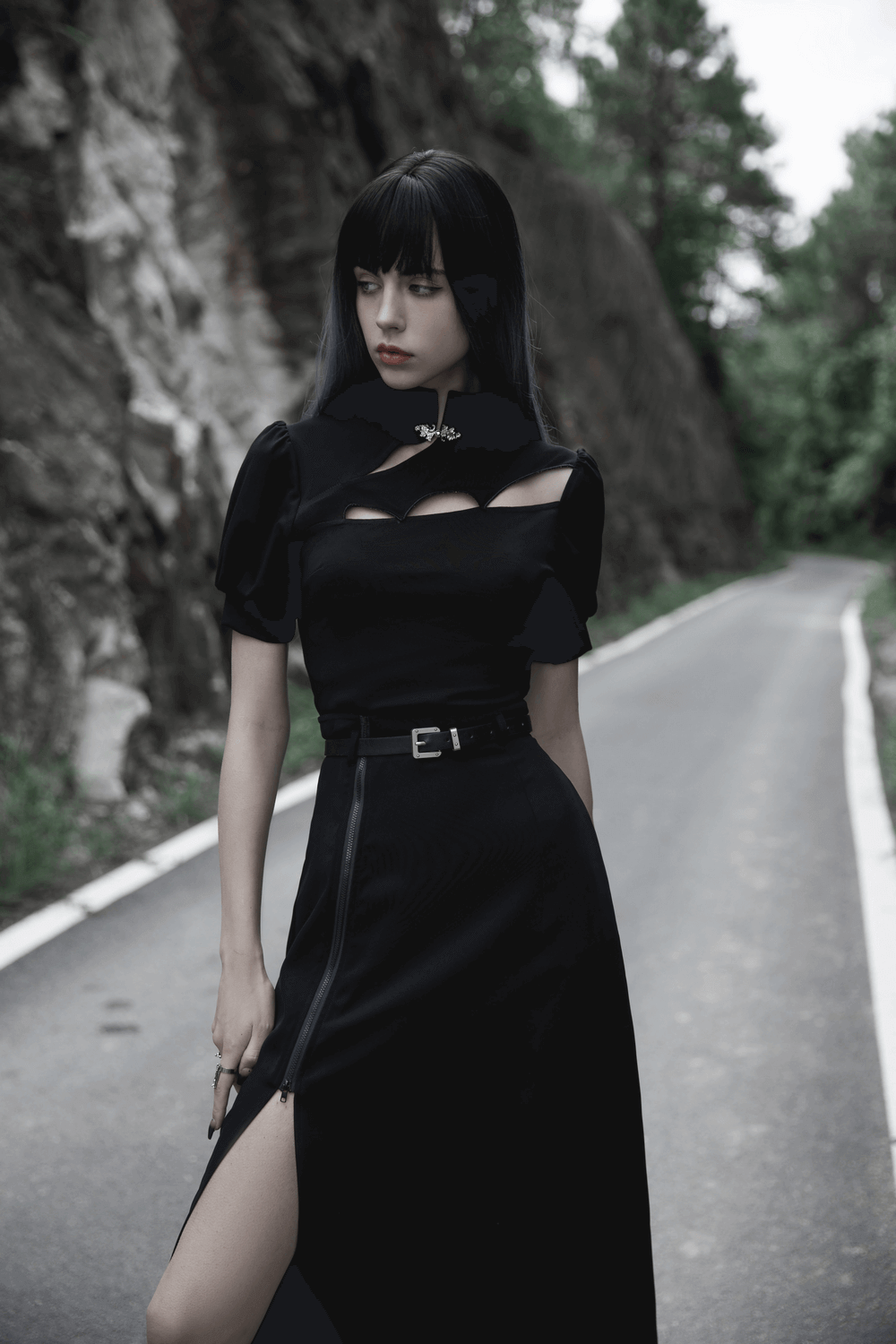 Elegant Gothic Cutout Top with Batwing Sleeves