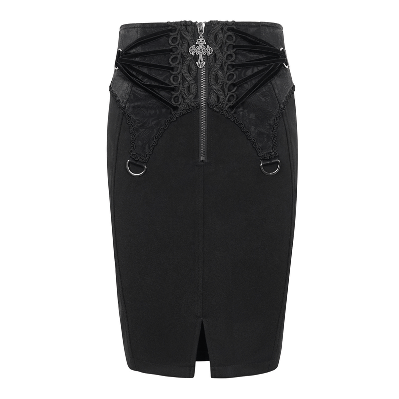 Elegant gothic embroidered short skirt with lace-up back and sultry front slit.