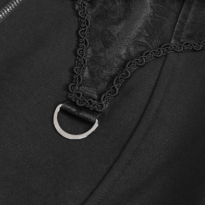 Close-up of the intricate lace-up detail and metal ring on a gothic skirt, showcasing its elegant craftsmanship.