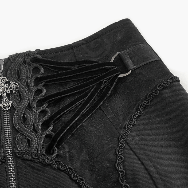 Elegant Gothic Embroidered Short Skirt With Front Slit and Lace-up Back - HARD'N'HEAVY