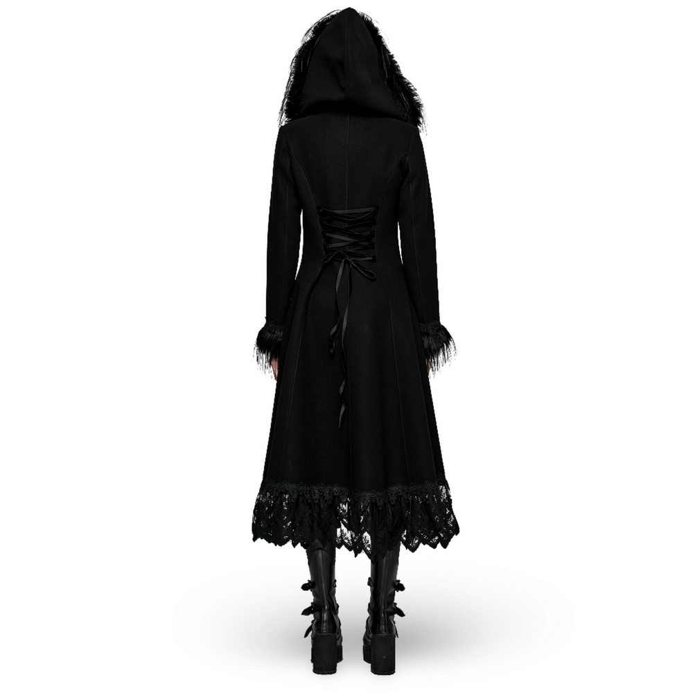 Elegant Gothic Faux Cashmere Lace-Trim Coat - HARD'N'HEAVY
