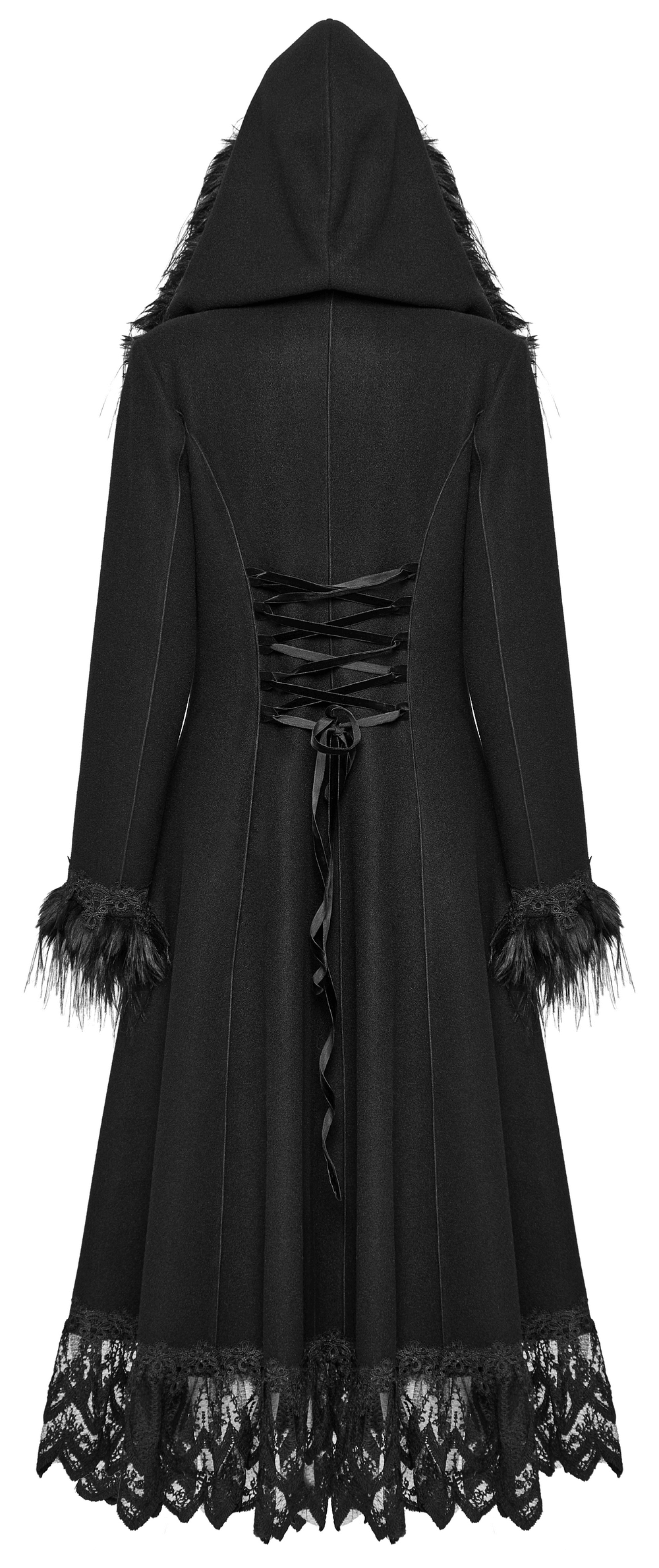 Elegant Gothic Faux Cashmere Lace-Trim Coat - HARD'N'HEAVY