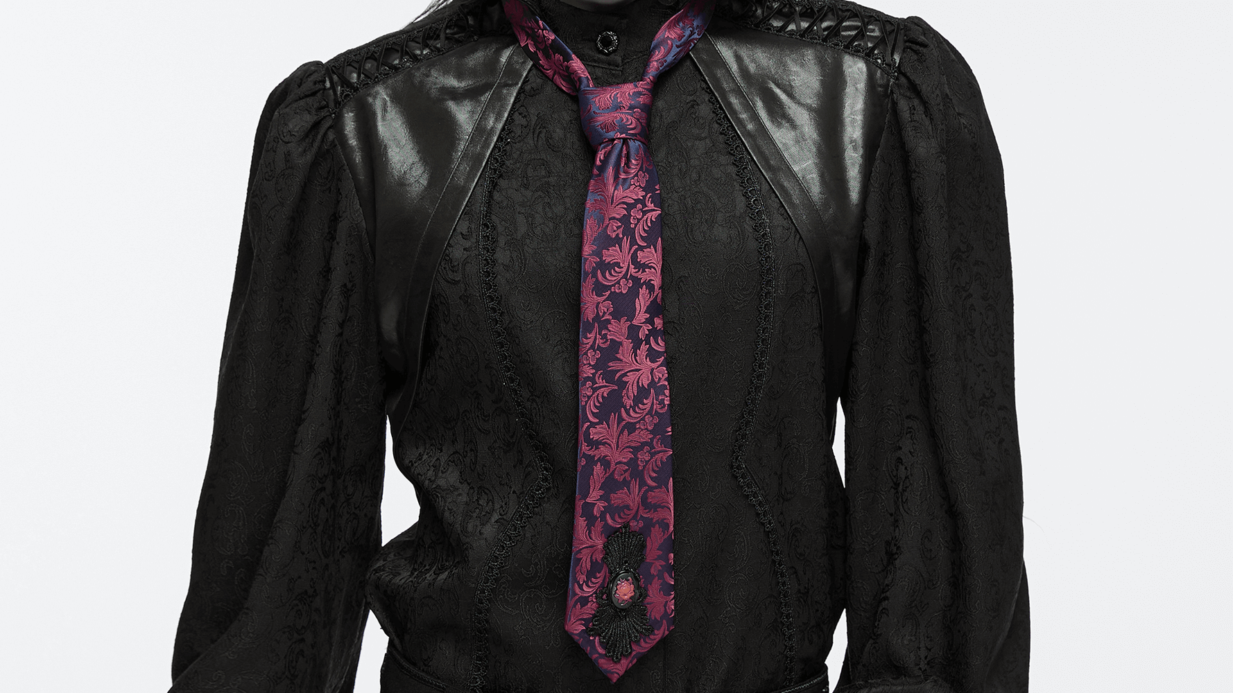 Elegant Gothic Floral Pattern Tie with Rose Pendant