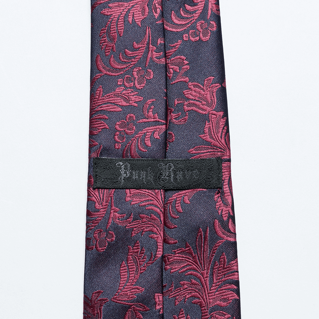 Elegant Gothic Floral Pattern Tie with Rose Pendant