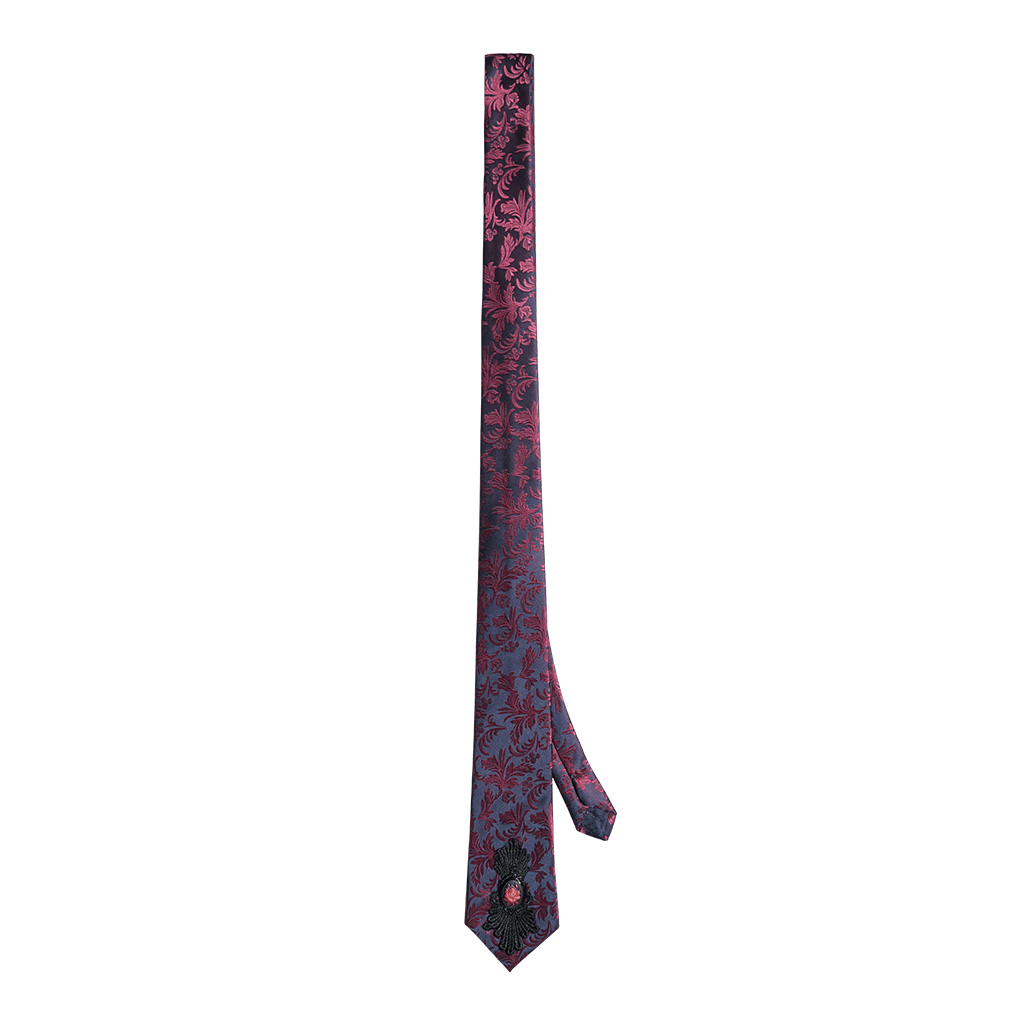 Elegant Gothic Floral Pattern Tie with Rose Pendant