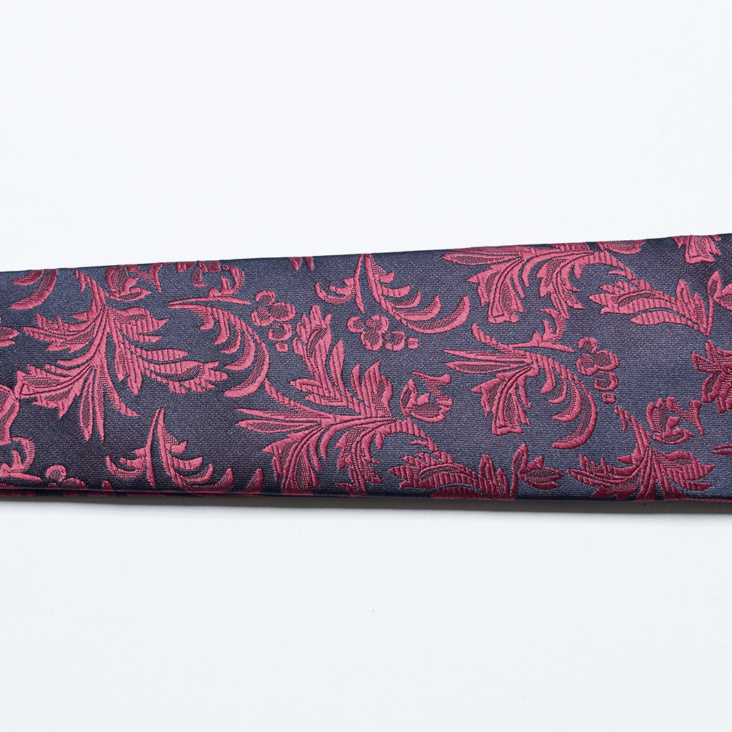 Elegant Gothic Floral Pattern Tie with Rose Pendant