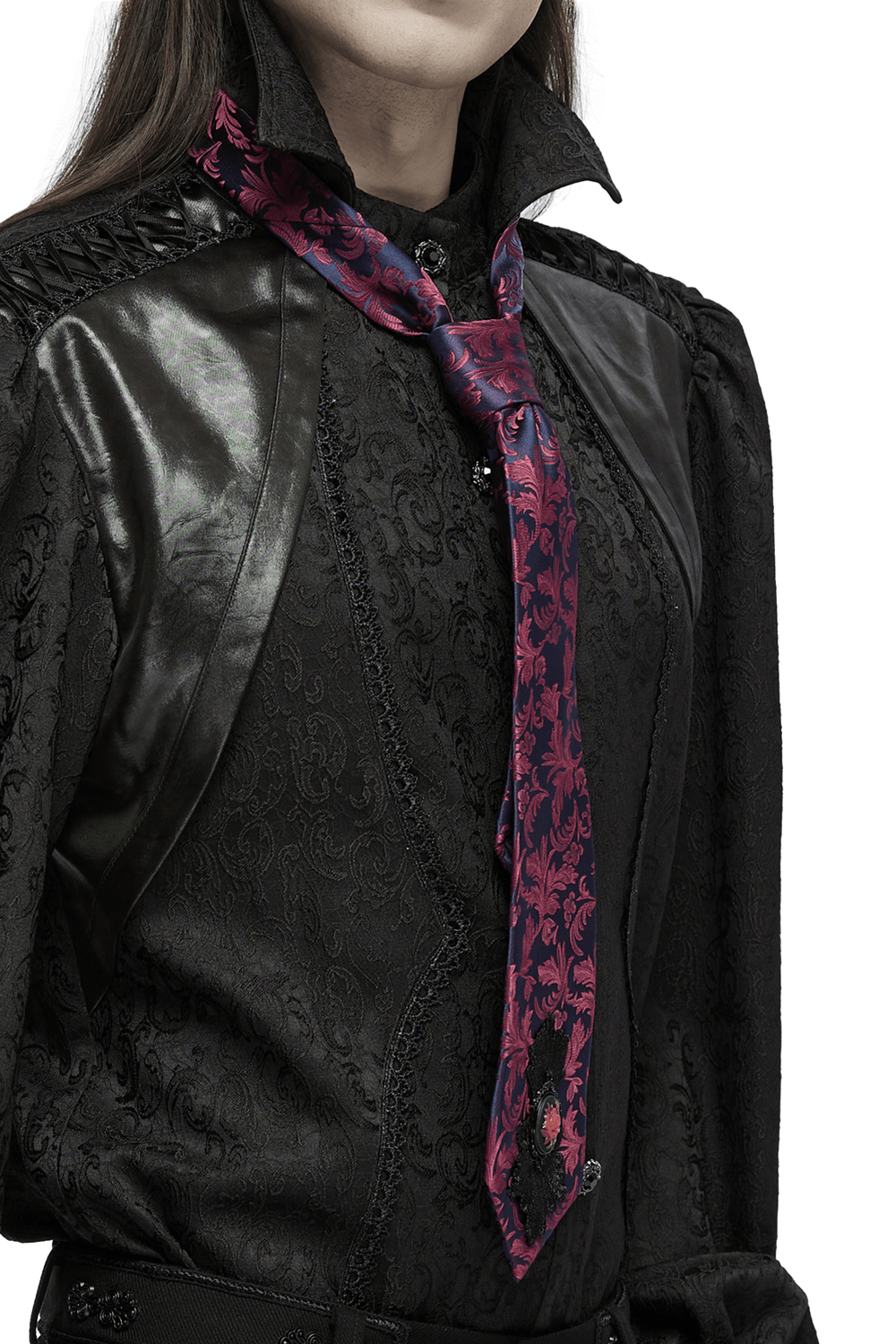 Elegant Gothic Floral Pattern Tie with Rose Pendant