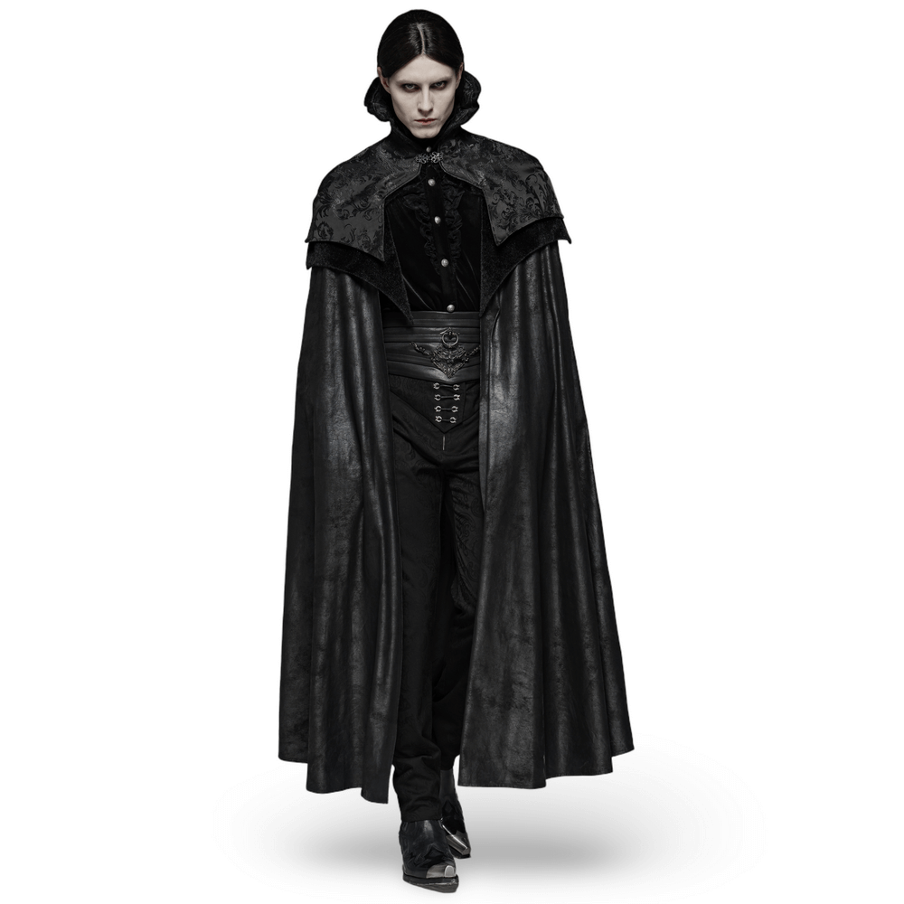 Elegant Gothic full-length cloak with jacquard detail, showcasing dramatic silhouette and noble style.