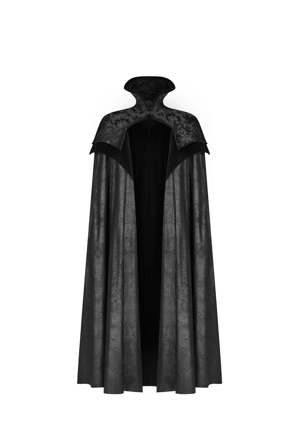 Elegant Gothic Full-Length Cloak with Jacquard Detail - HARD'N'HEAVY