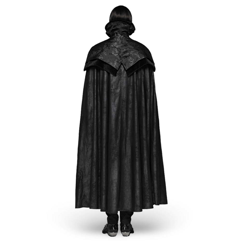 Elegant Gothic full-length cloak with jacquard detail, showcasing a majestic back view, perfect for regal attire.