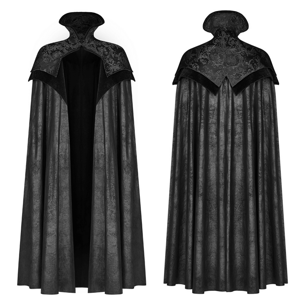 Elegant Gothic Full-Length Cloak with Jacquard Detail - HARD'N'HEAVY