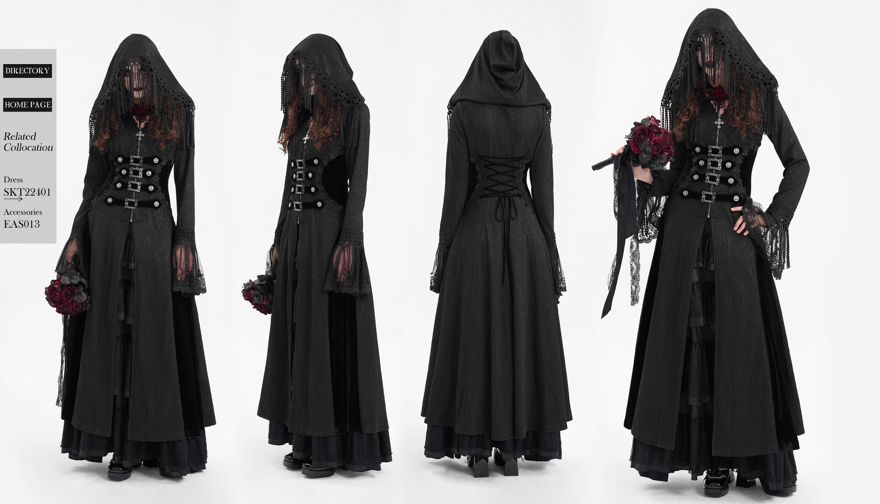 Elegant Gothic Hooded Cape with Lace and Metal Detailing