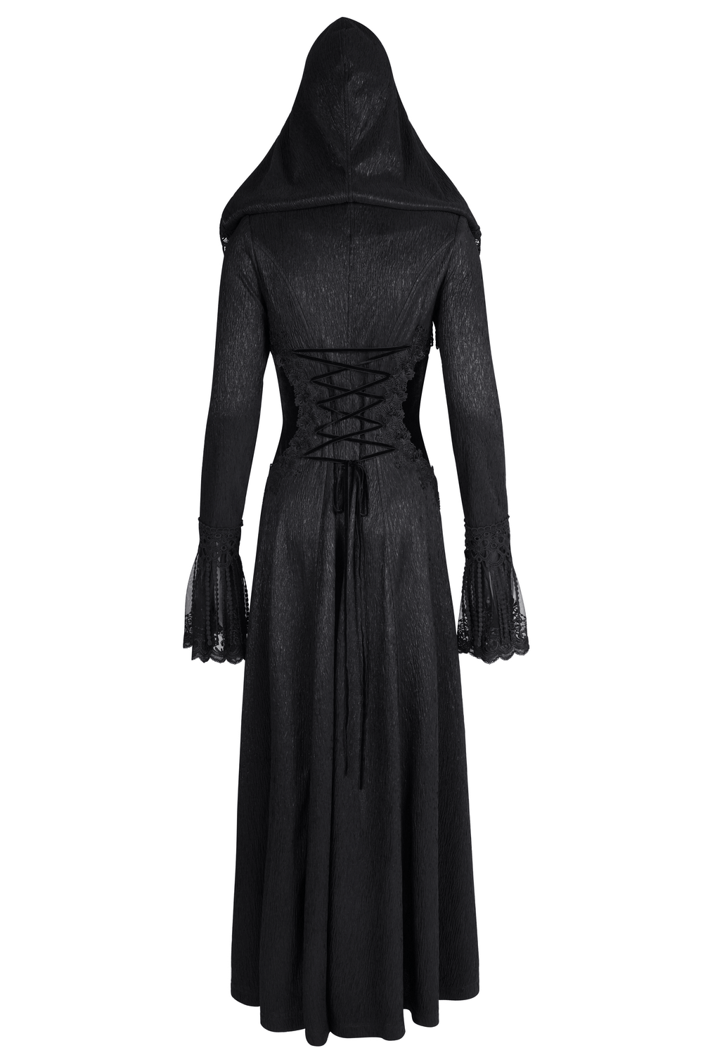 Elegant Gothic Hooded Cape with Lace and Metal Detailing