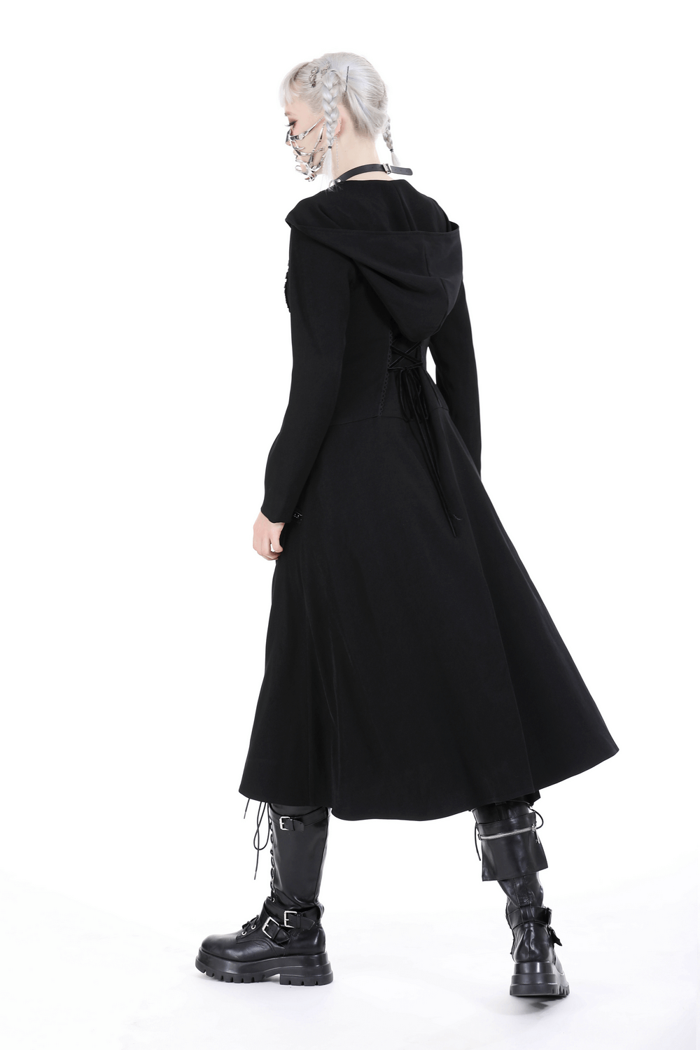 Elegant Gothic Hooded Coat with Lace Detailing