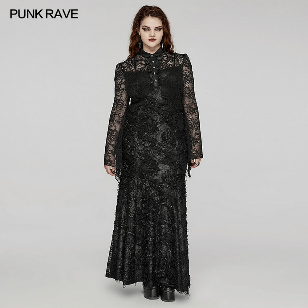 Elegant Gothic Lace and Knit Long Sleeves Black Dress