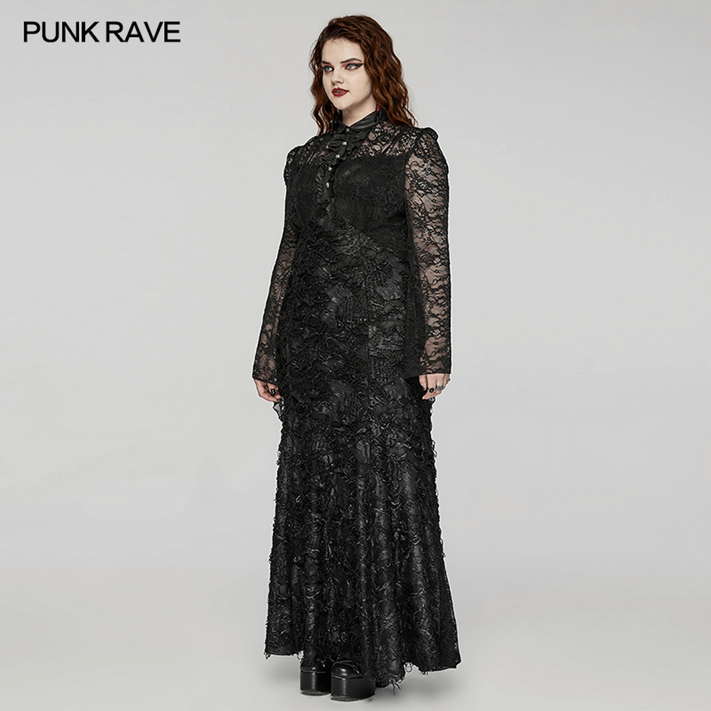 Elegant Gothic Lace and Knit Long Sleeves Black Dress