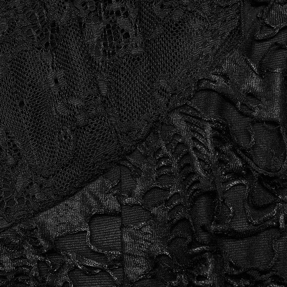 Close-up of elegant black lace and knit fabric, showcasing intricate textures perfect for gothic fashion.