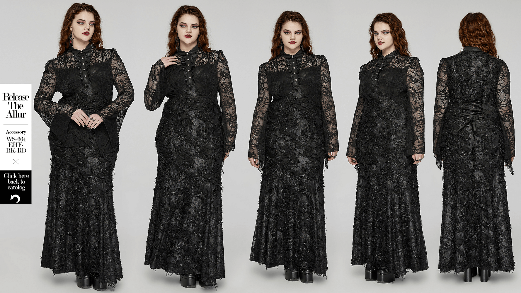 Elegant Gothic Lace and Knit Long Sleeves Black Dress