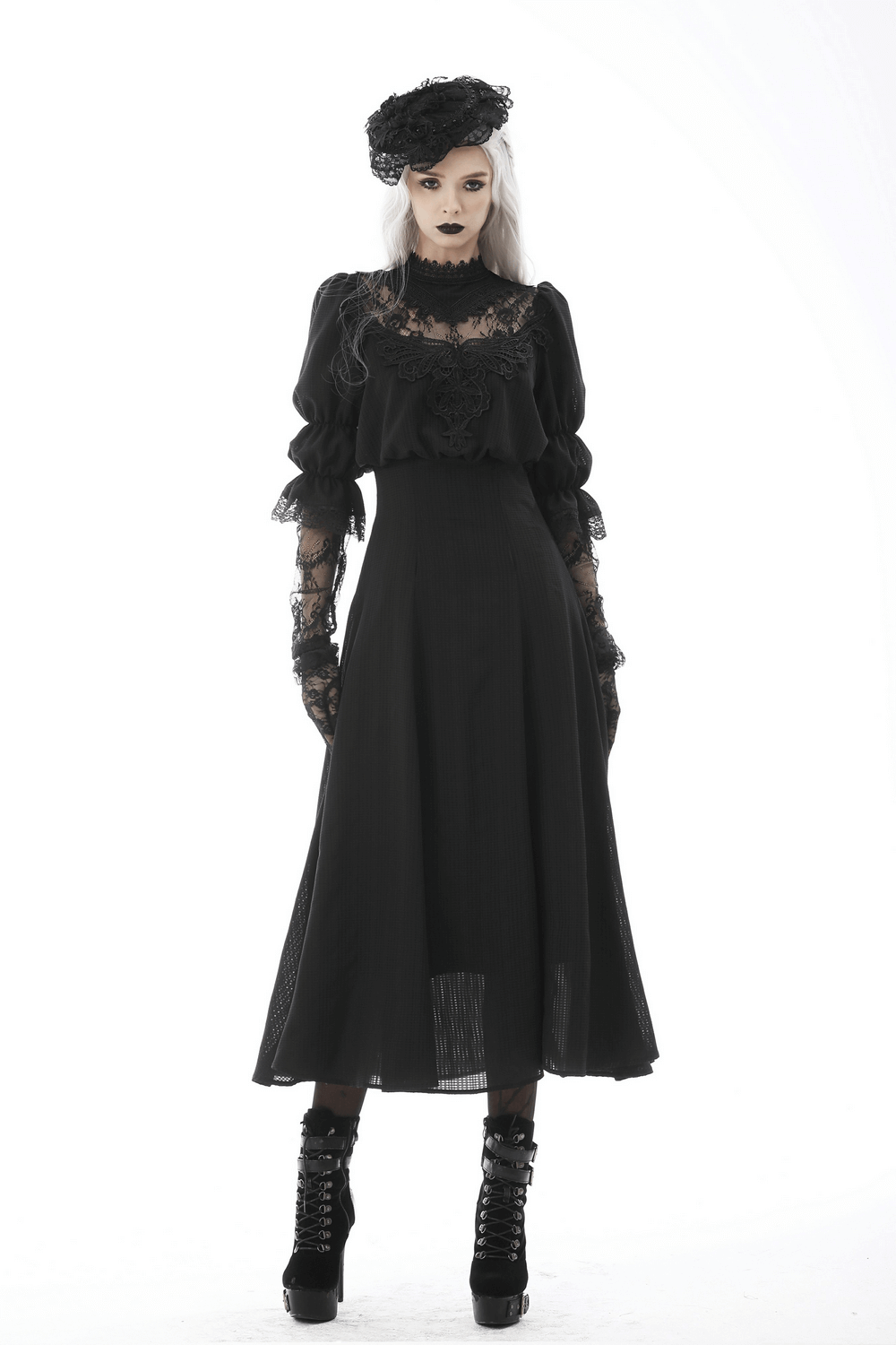 Elegant Gothic Lace Bustier Dress with Maxi Skirt