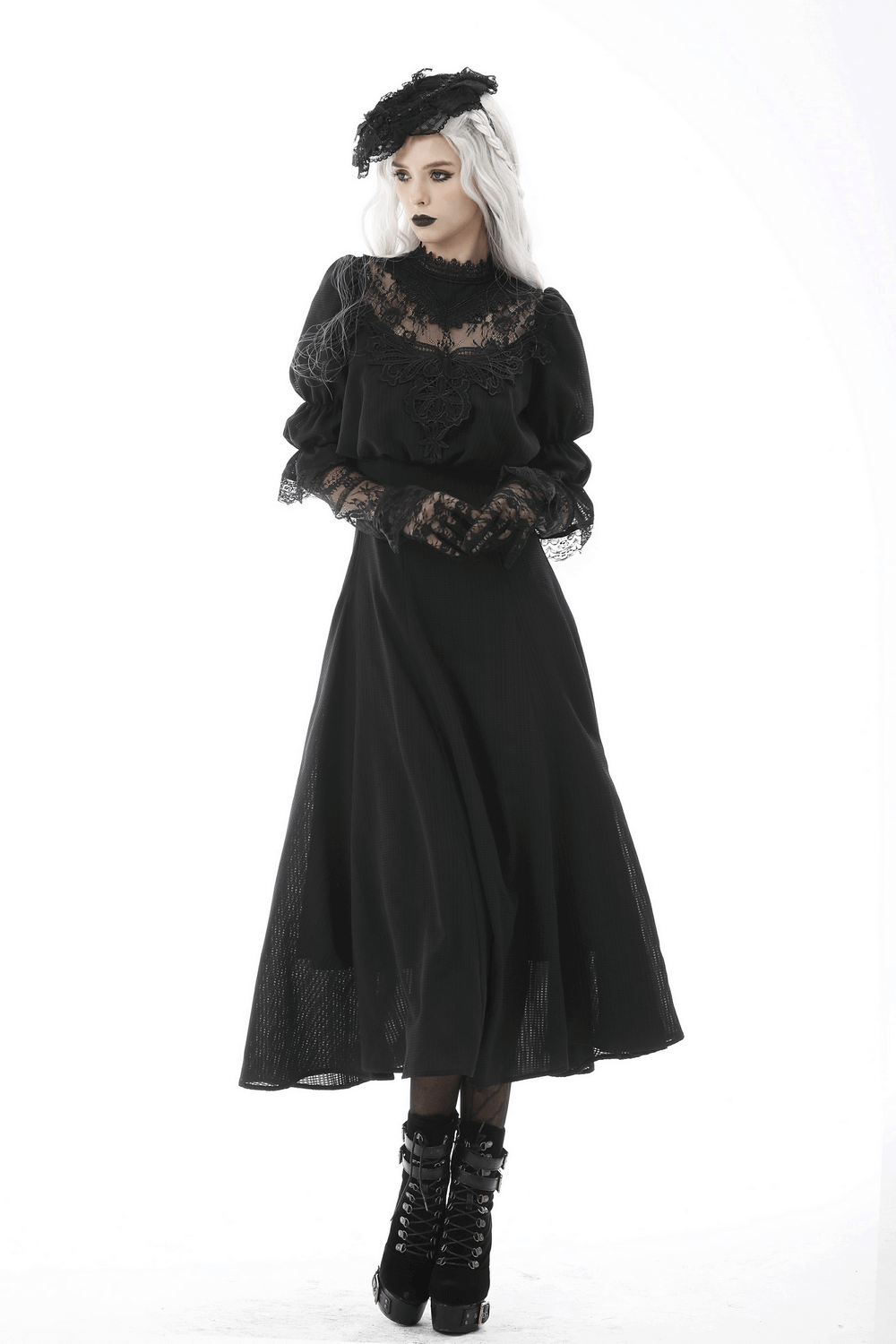 Elegant Gothic Lace Bustier Dress with Maxi Skirt
