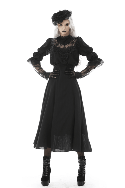 Elegant Gothic Lace Bustier Dress with Maxi Skirt