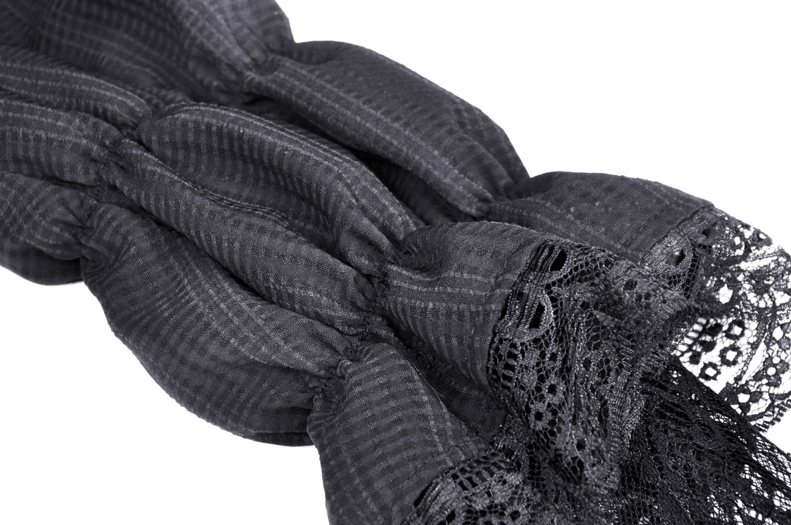 Elegant black lace scarf with textured fabric, perfect for adding a gothic touch to any outfit.