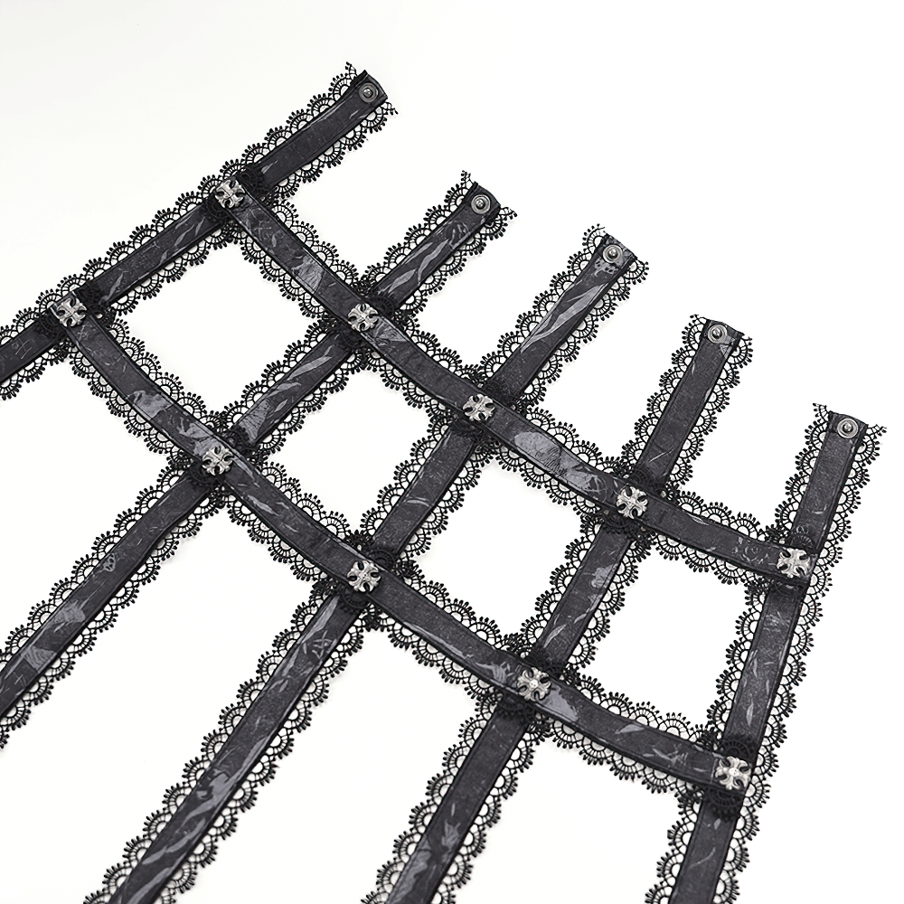 Black lace details featuring cross pendants, perfect for a gothic corset or Victorian punk fashion.